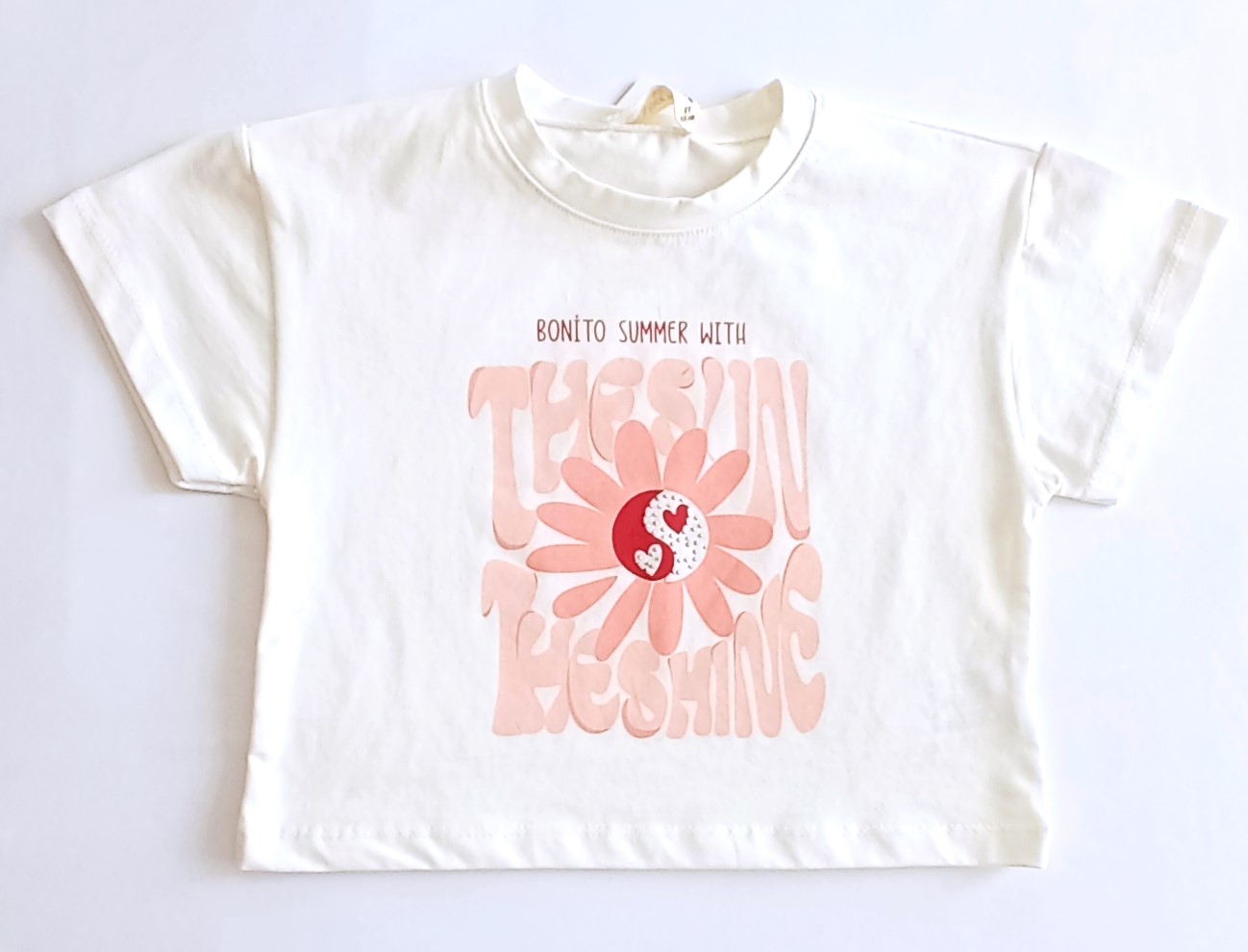 The Sun Baskılı Kız Çocuk 2’li Takım-Baskılı T-Shirt,Yırtmaç Detaylı Bol Baça,Beli Lastikli Pantolon