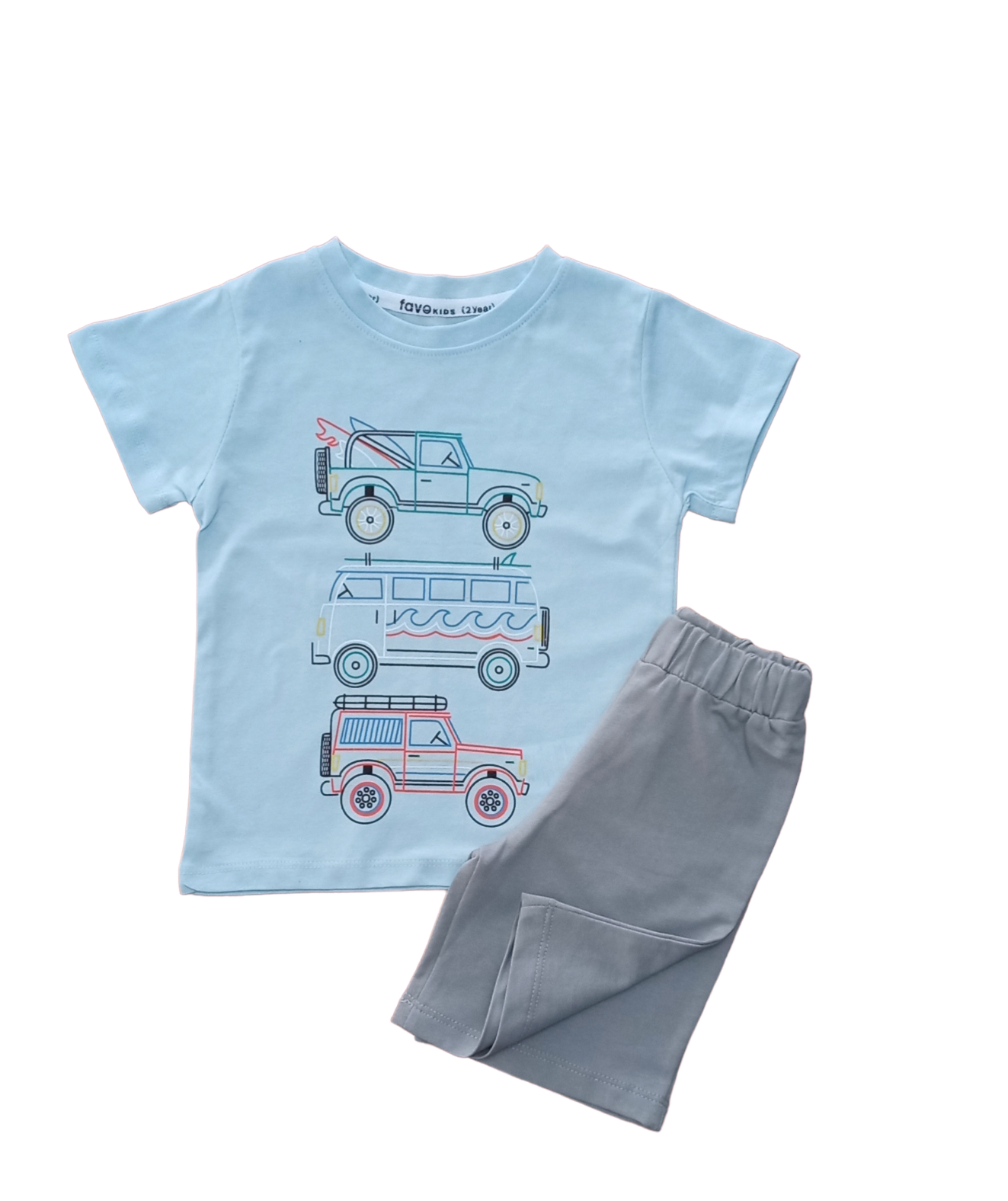 ÇAREN KİDS-ERKEK ÇOCUK 2'Lİ TAKIM-% 100 Cotton,Baskılı T-shirt, Beli Lastik ,Cepli Şort