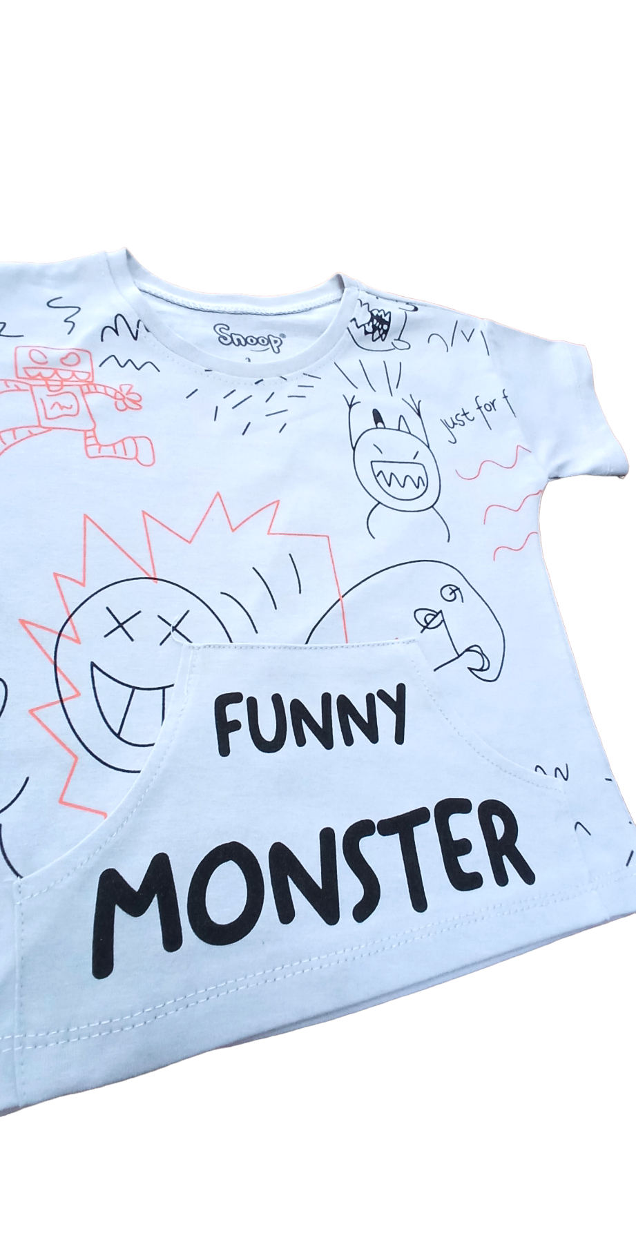 ÇAREN KİDS MONSTER ERKEK ÇOCUK 2'Lİ TAKIM- Baskılı, Kanguru Cep T-shirt, Zincir Detaylı Pantolon