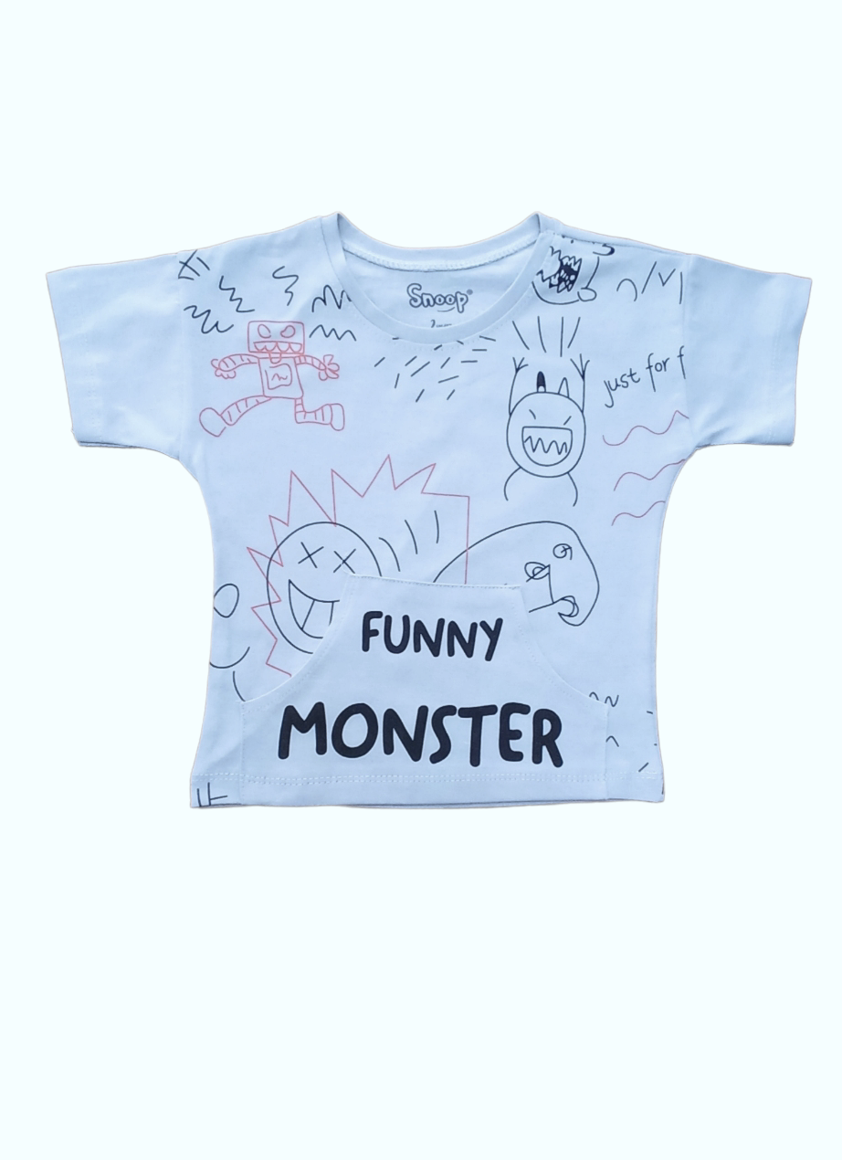 ÇAREN KİDS MONSTER ERKEK ÇOCUK 2'Lİ TAKIM- Baskılı, Kanguru Cep T-shirt, Zincir Detaylı Pantolon