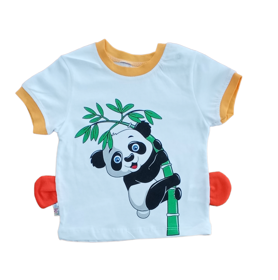 Erkek Bebek Kulaklı Panda  Yazlık 2’li Takım- Panda Baskılı, Bisiklet Yaka T-shirt ve Şort