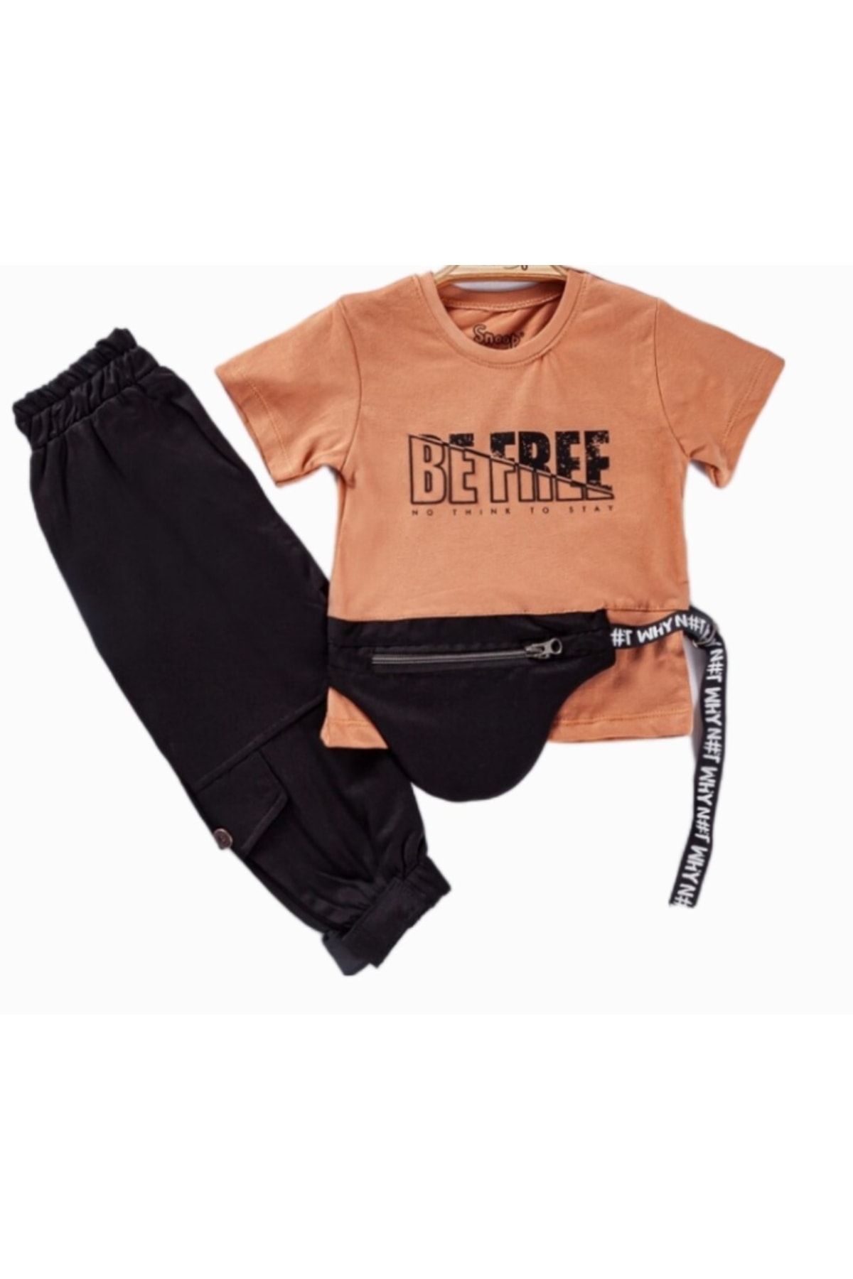 Be Free Erkek Çocuk Çanta Detaylı 2'li Takım-Çanta Detaylı, T-shirt,Bel ve Paçası Lastik Pantolon