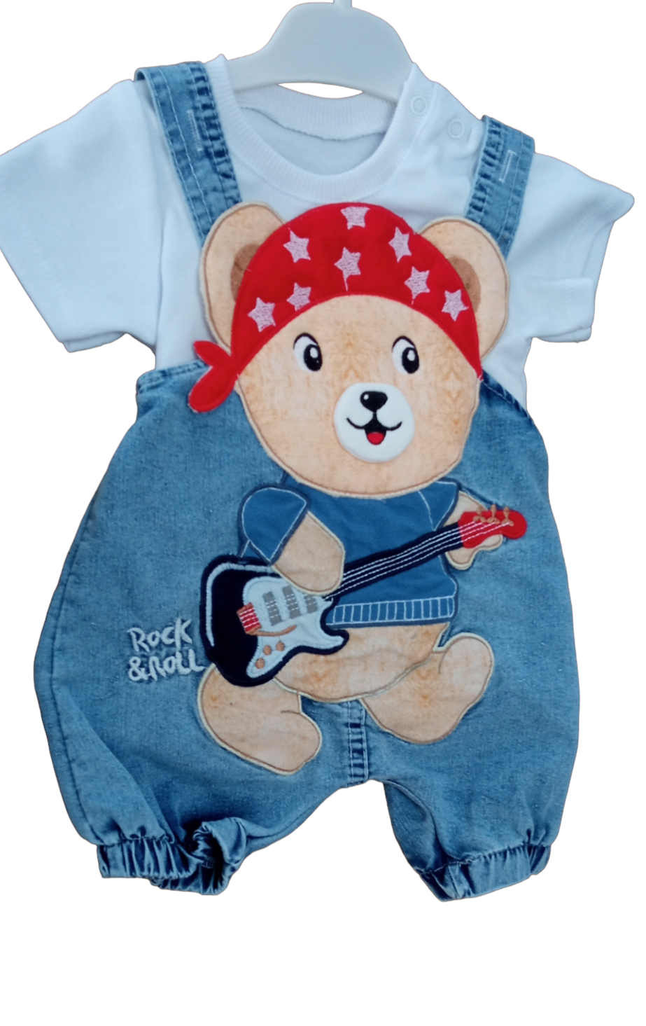 ERKEK BEBEK ROCK&ROLL AYICIK ARMALI SALOPET TAKIM-% 100 Cotton,Bisiklet Yaka,Yarım Kol Body &Salopet