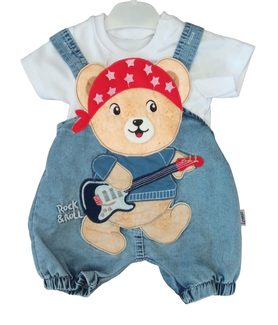 ERKEK BEBEK ROCK&ROLL AYICIK ARMALI SALOPET TAKIM-% 100 Cotton,Bisiklet Yaka,Yarım Kol Body &Salopet