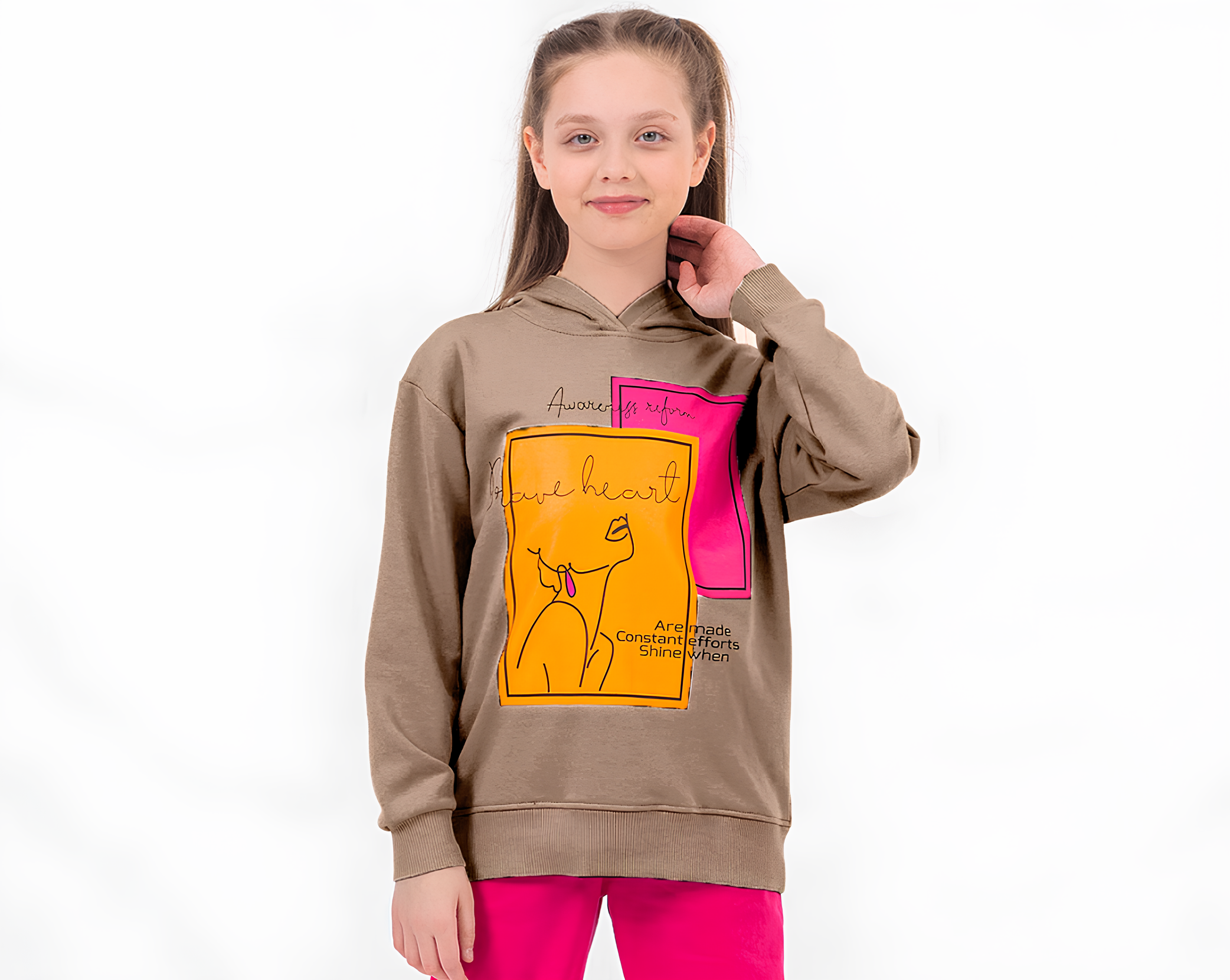 Çaren Kids Kız Çocuk Sweatshirt - Kapüşonlu, Baskı Detaylı Kız Çocuk Sweatshirt