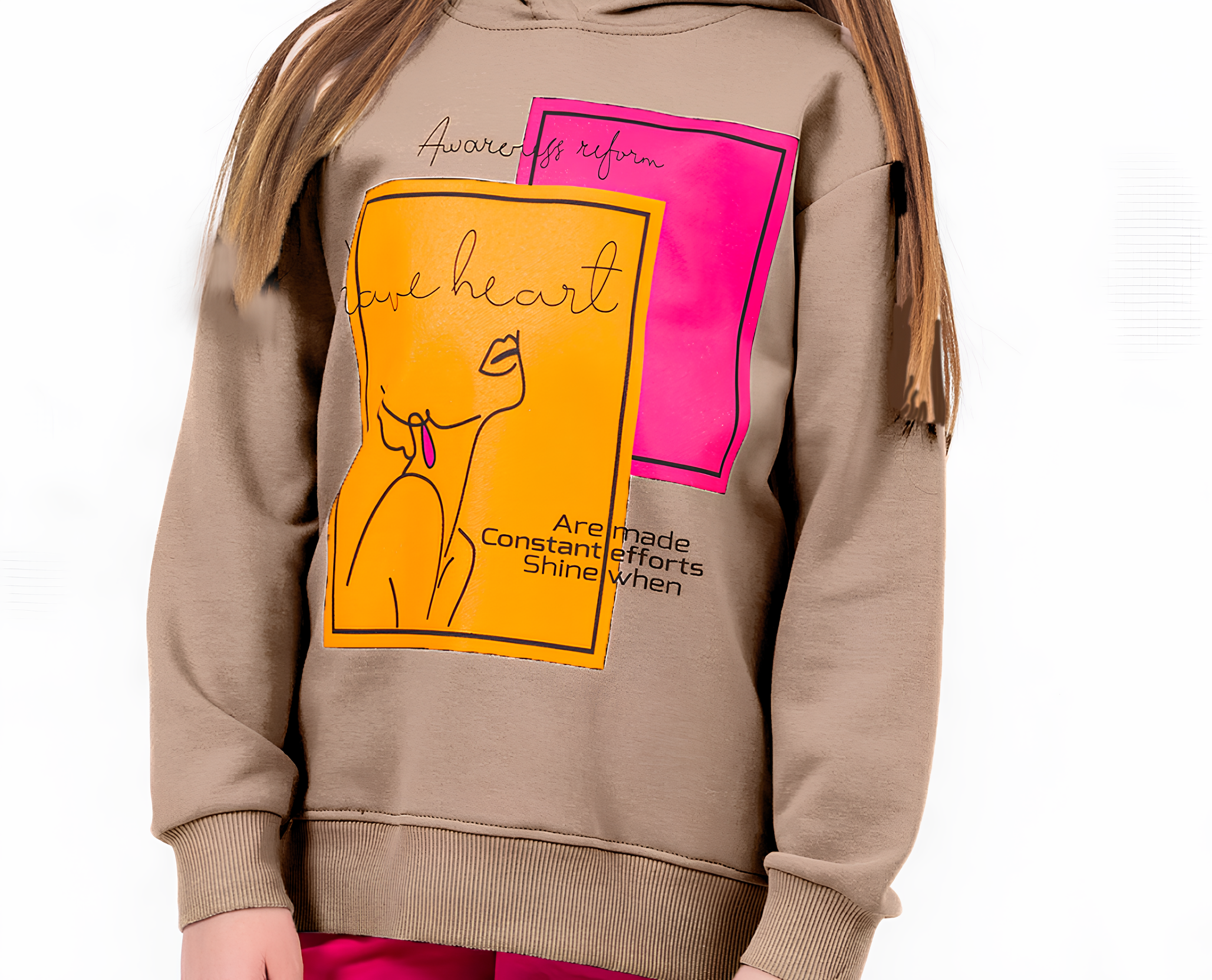 Çaren Kids Kız Çocuk Sweatshirt - Kapüşonlu, Baskı Detaylı Kız Çocuk Sweatshirt