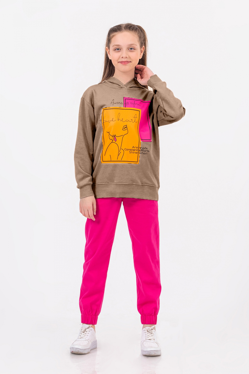 Çaren Kids Kız Çocuk Sweatshirt - Kapüşonlu, Baskı Detaylı Kız Çocuk Sweatshirt