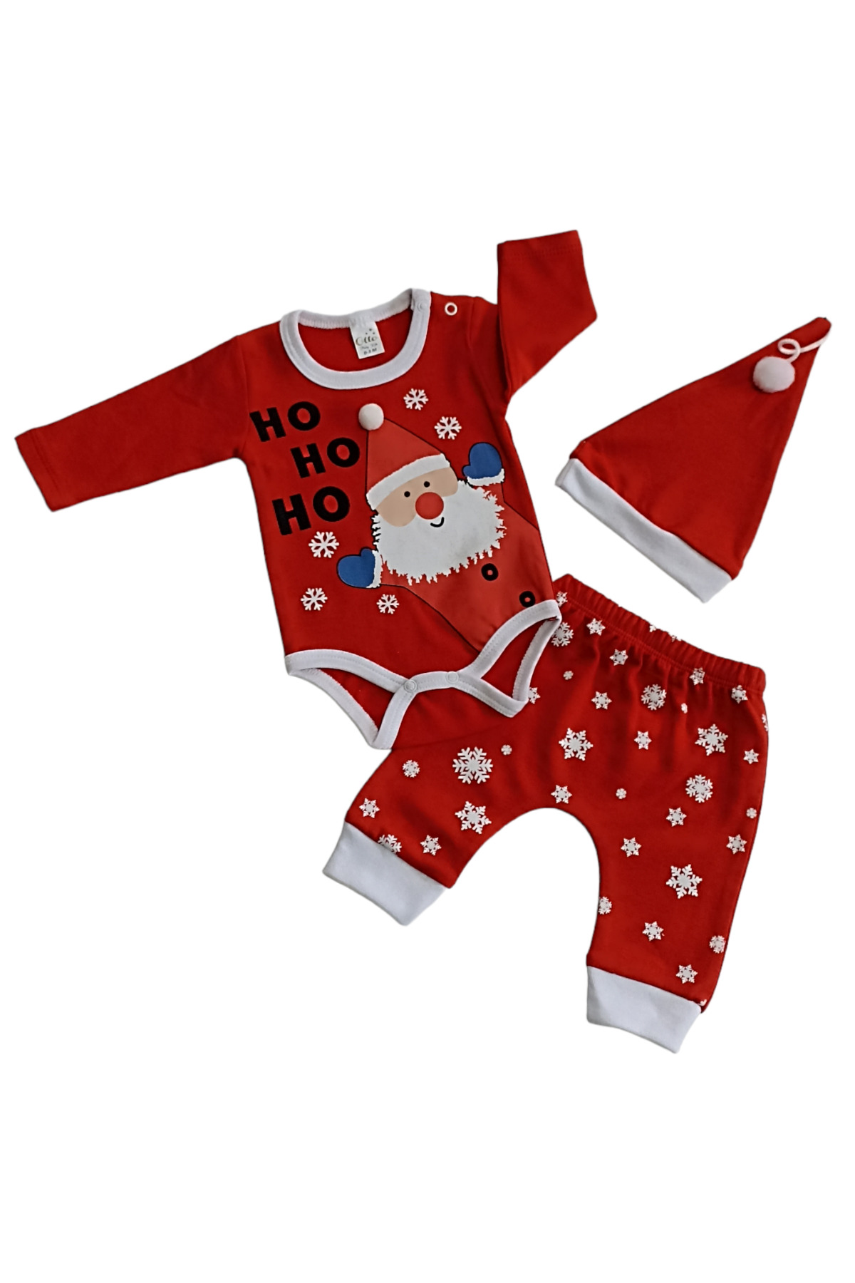 Çaren Kids- Yeniyıl Temalı Noel Baba Baskılı % 100 Cotton Unisex Bebek 3’lü Takım