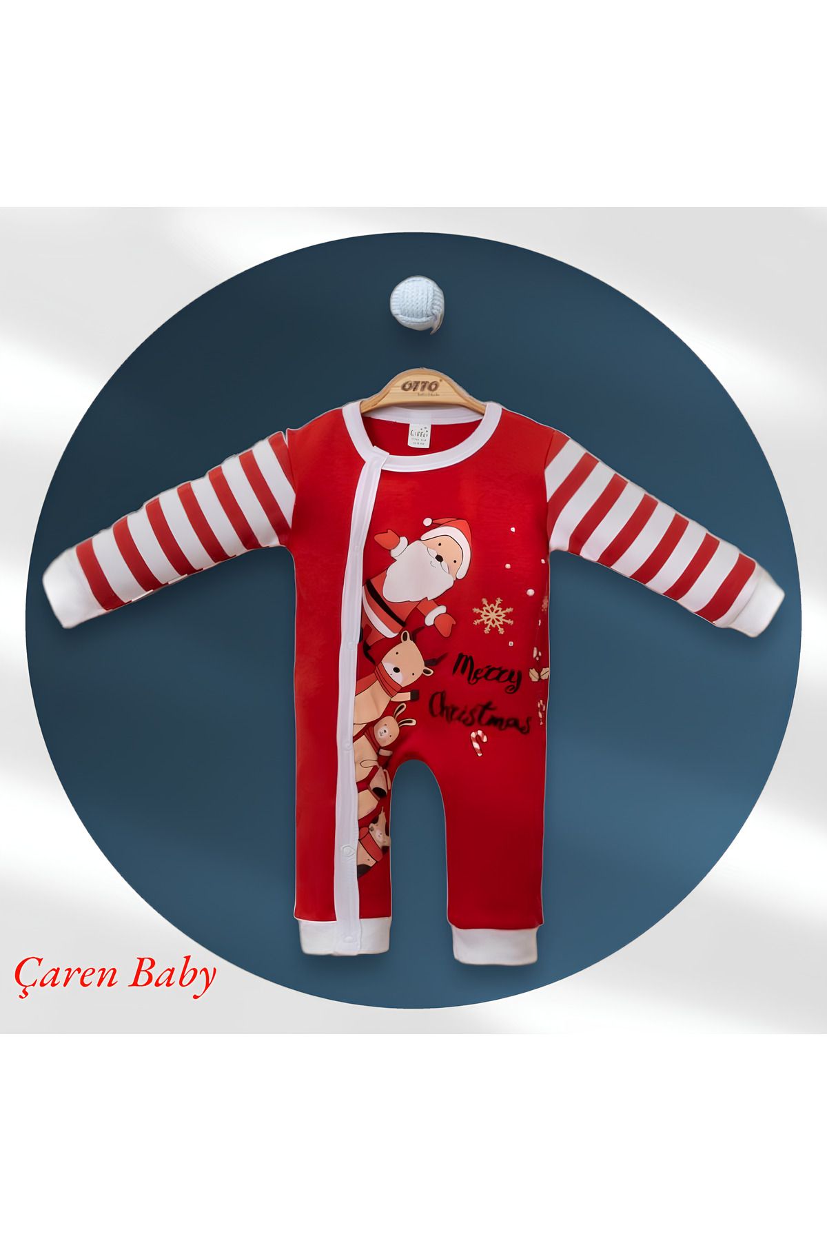 Merry Christmas Noel Temalı % 100 Cotton,Baskılı, Boydan Çıtçıtlı Şardonsuz Bebek Tulum