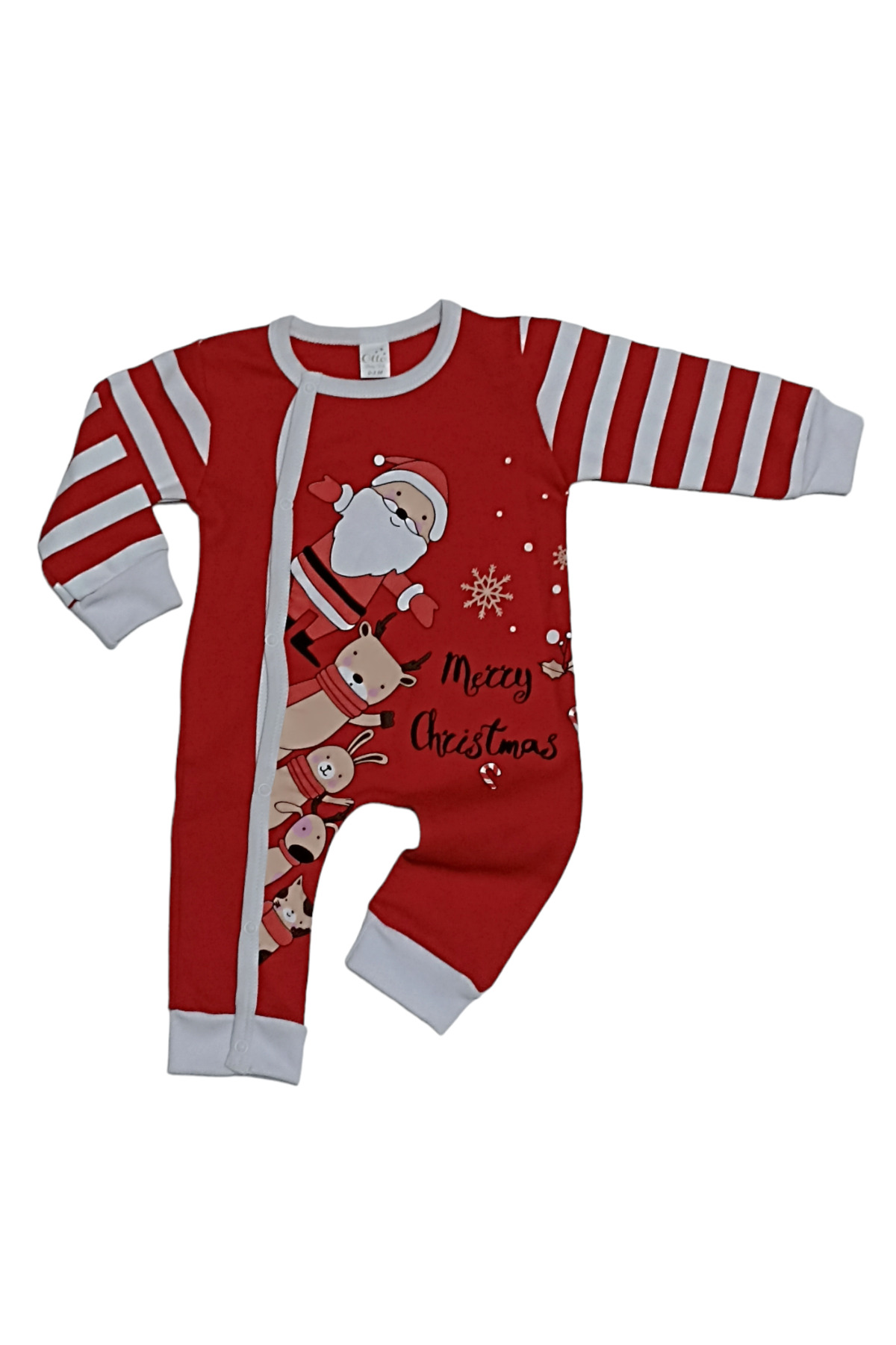 Merry Christmas Noel Temalı % 100 Cotton,Baskılı, Boydan Çıtçıtlı Şardonsuz Bebek Tulum