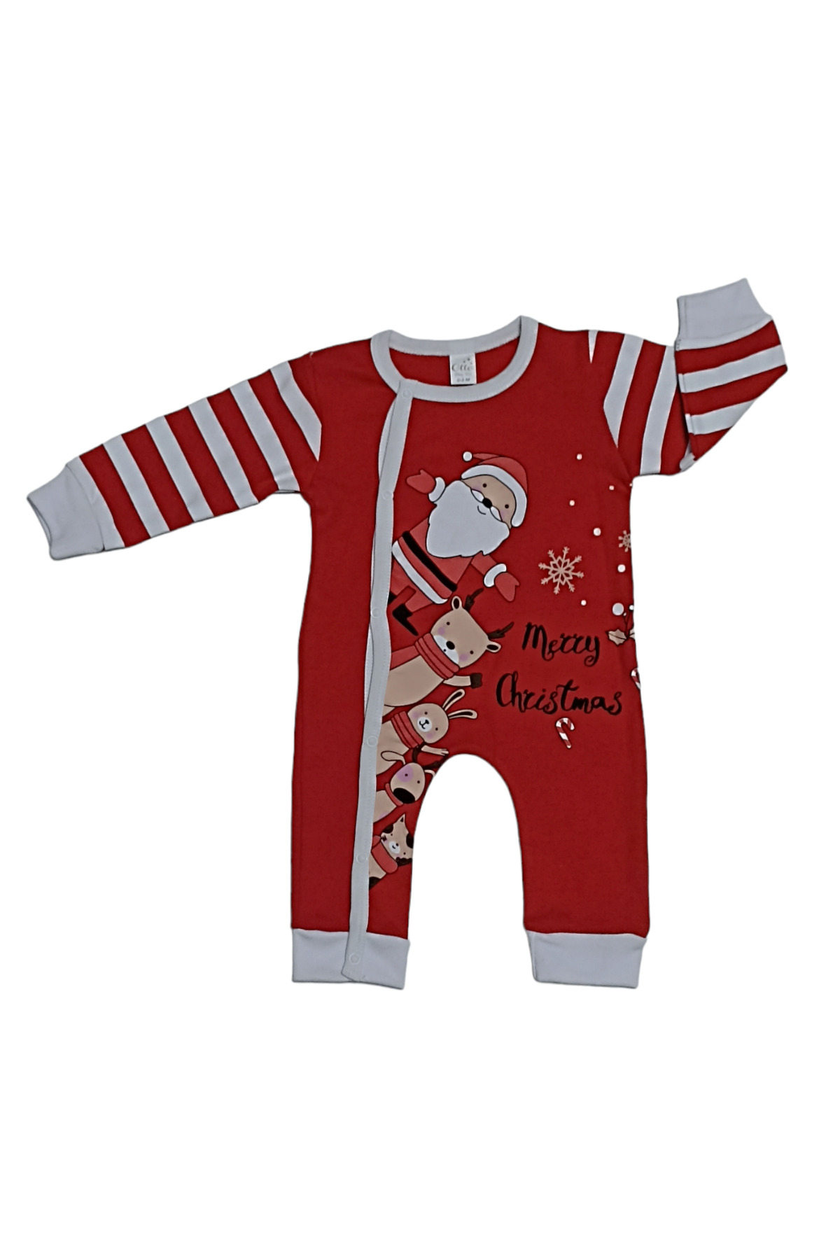 Merry Christmas Noel Temalı % 100 Cotton,Baskılı, Boydan Çıtçıtlı Şardonsuz Bebek Tulum