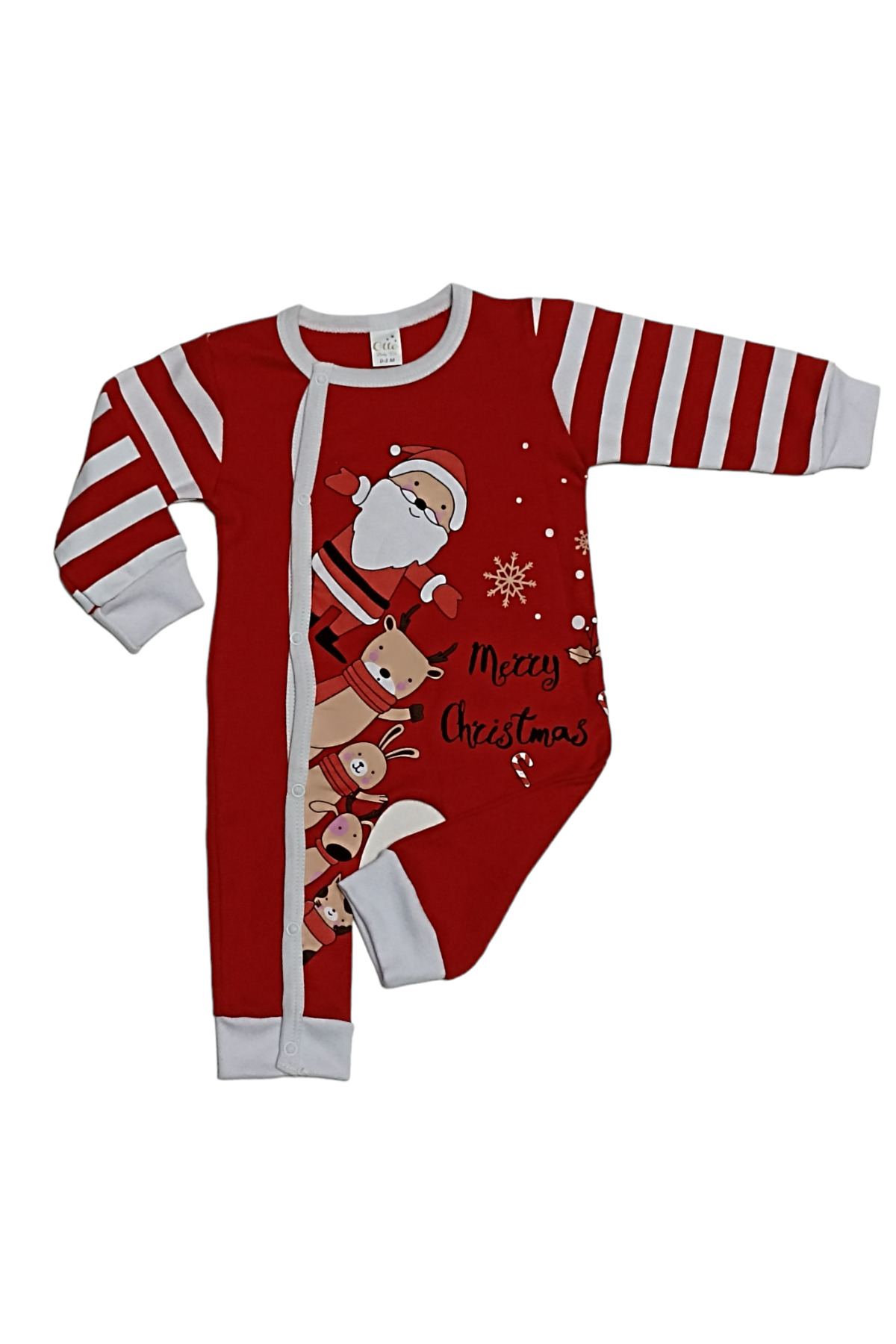 Merry Christmas Noel Temalı % 100 Cotton,Baskılı, Boydan Çıtçıtlı Şardonsuz Bebek Tulum