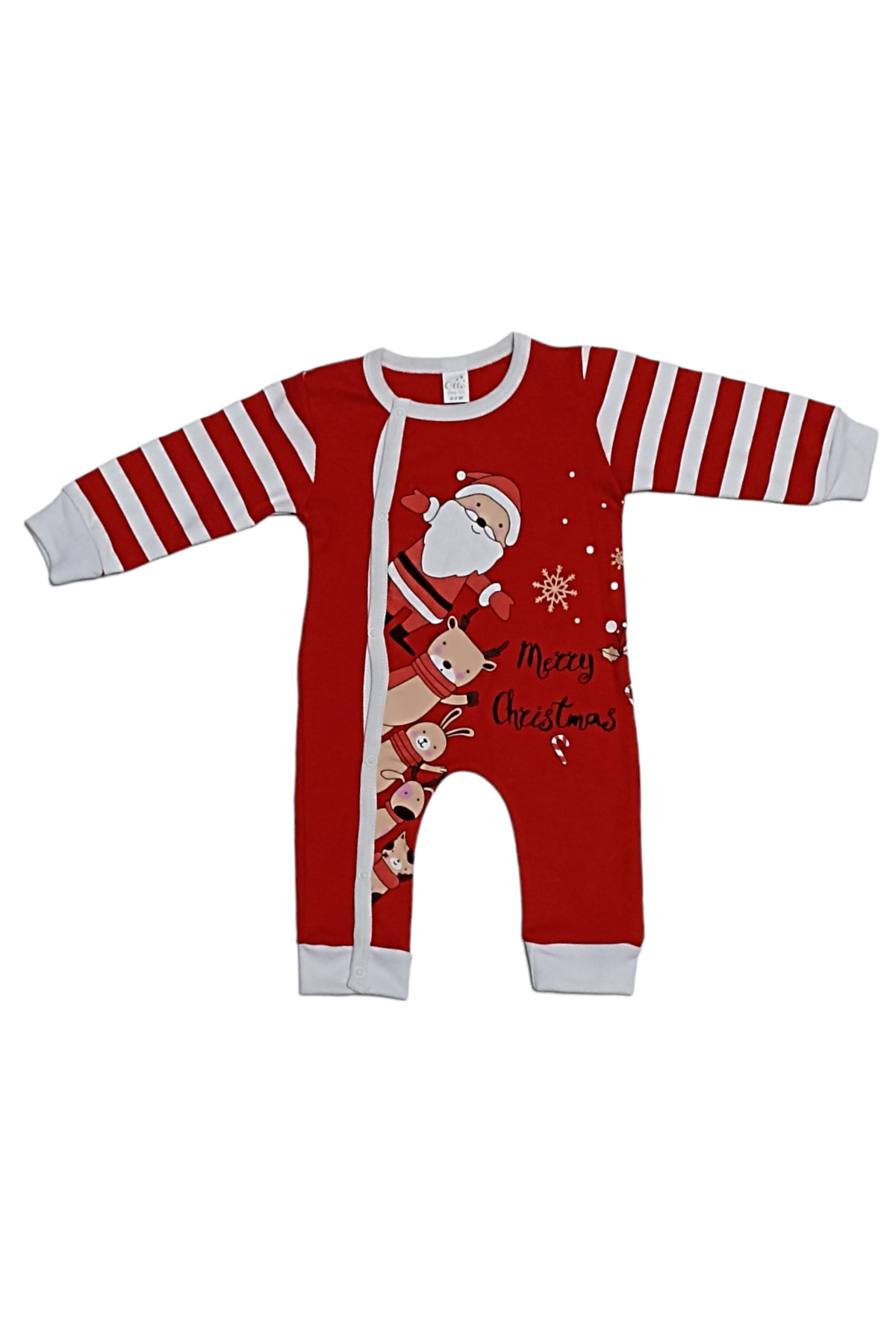 Merry Christmas Noel Temalı % 100 Cotton,Baskılı, Boydan Çıtçıtlı Şardonsuz Bebek Tulum