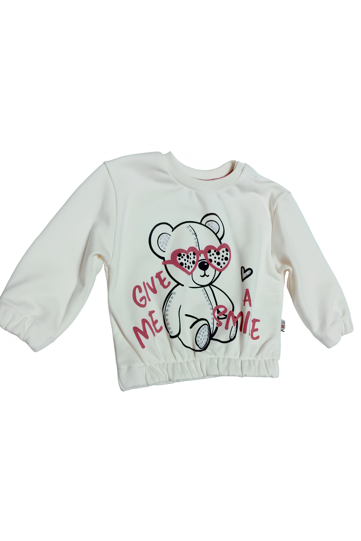 Give Me Smile Unisex Bebek 2’li Takım-Ayıcık Baskılı Bel ve Kollarda Lastik Detaylı Sweat ,Pantolon