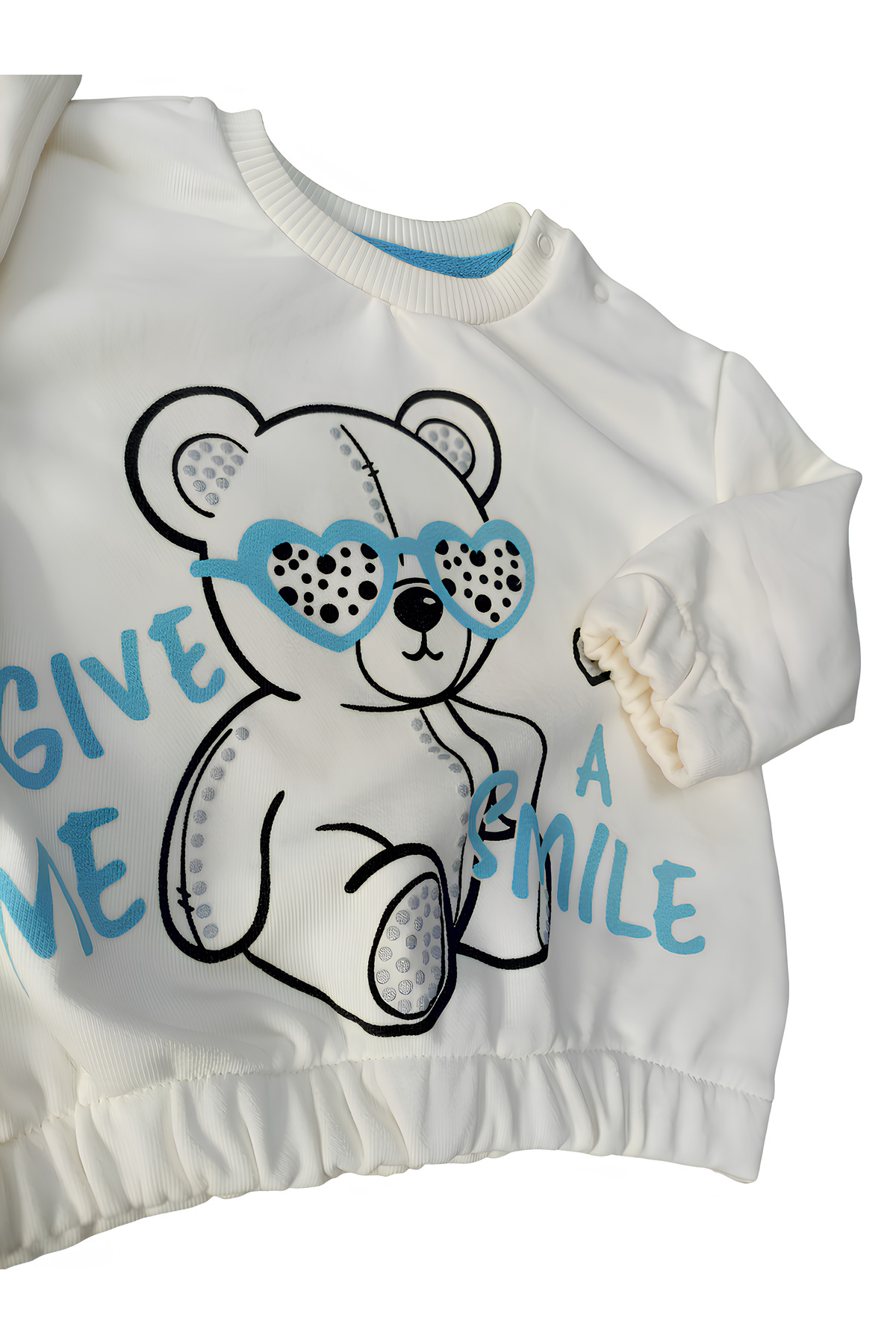 Give Me Smile Unisex Bebek 2’li Takım-Ayıcık Baskılı Bel ve Kollarda Lastik Detaylı Sweat ,Pantolon