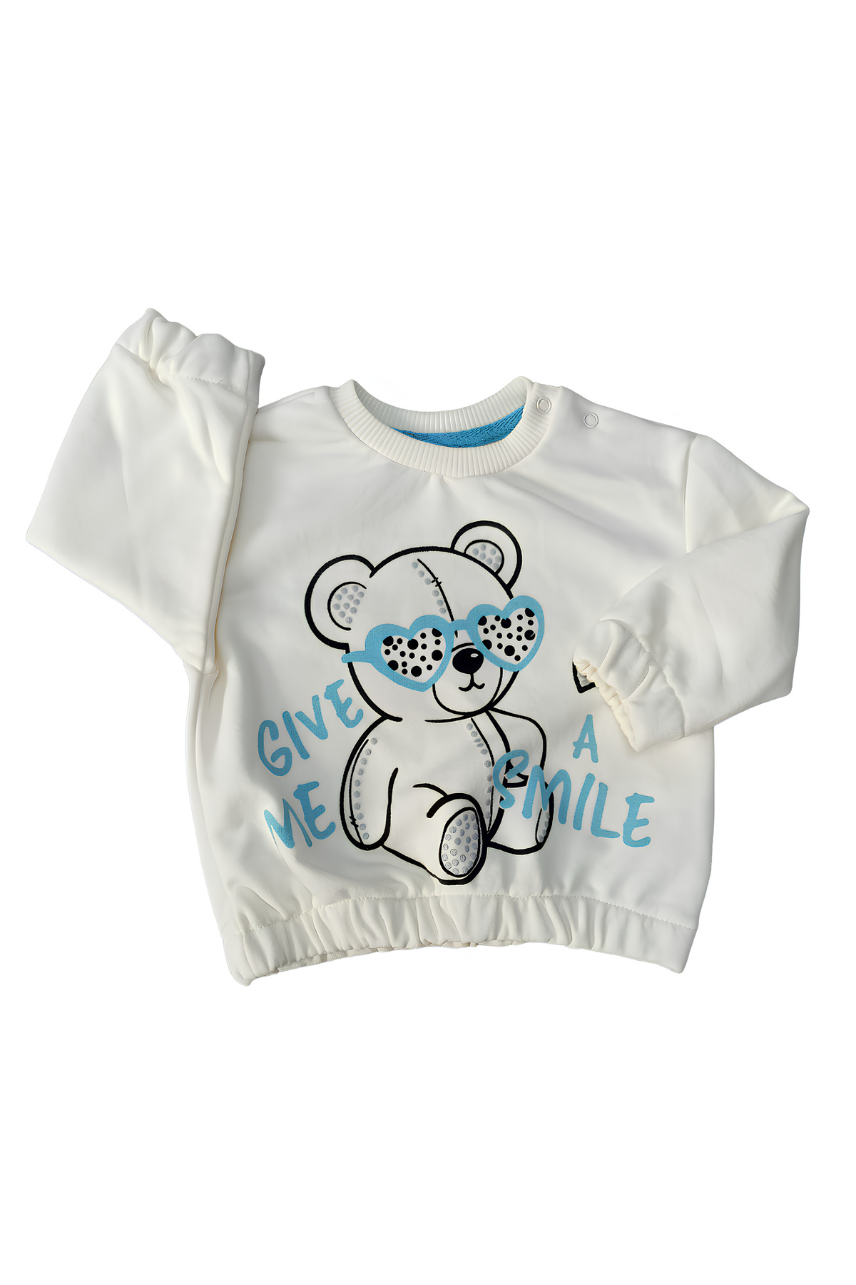 Give Me Smile Unisex Bebek 2’li Takım-Ayıcık Baskılı Bel ve Kollarda Lastik Detaylı Sweat ,Pantolon