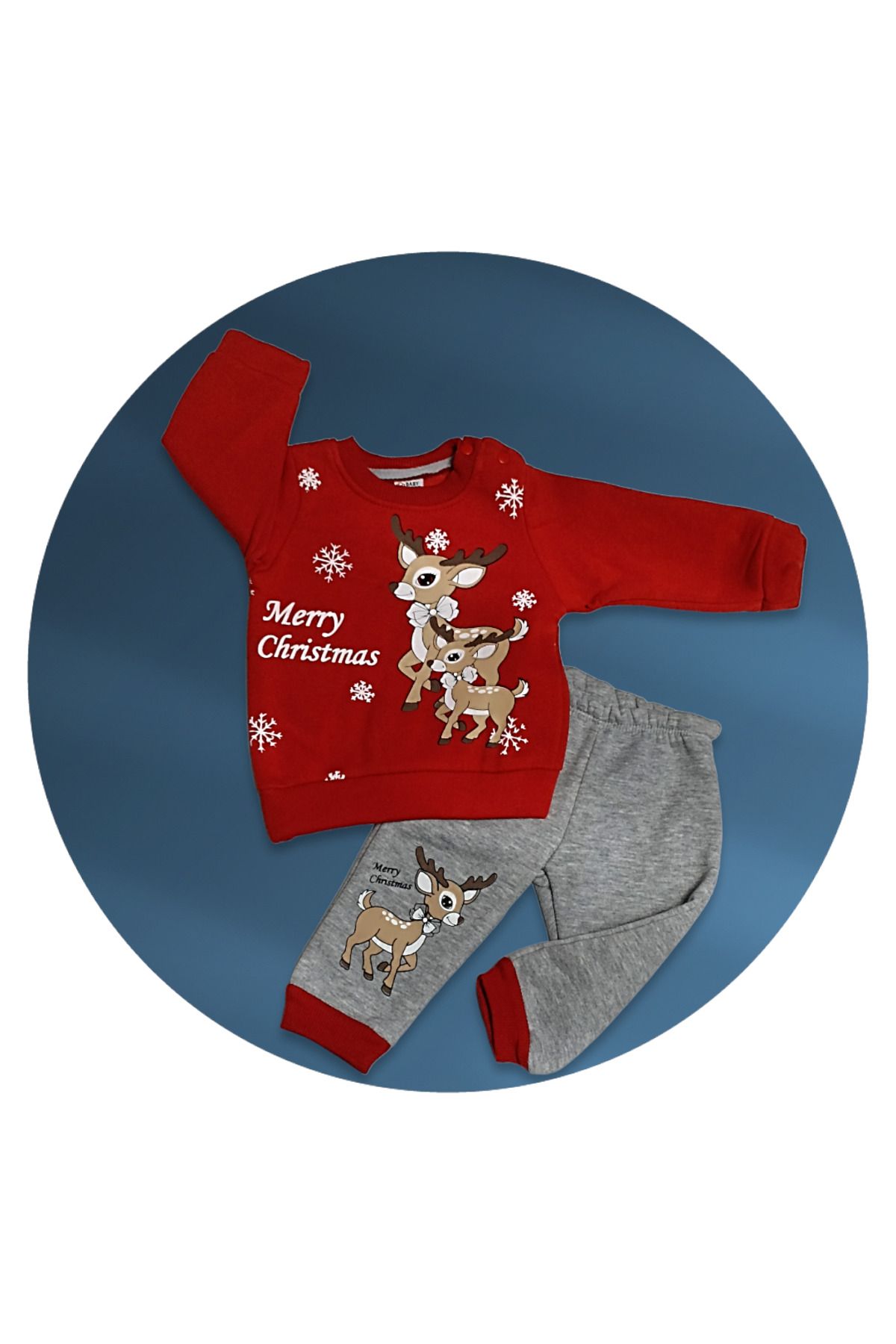 Çaren Kids -Yılbaşı (Noel) Temalı Merry Christmas Unisex Bebek 2'li Takım- Sweatshirt & Eşofman Altı