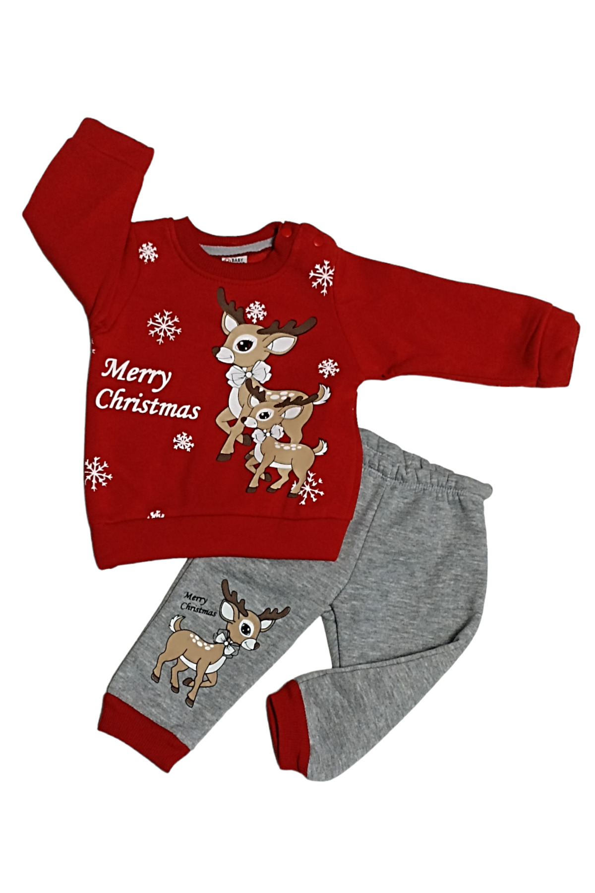 Çaren Kids -Yılbaşı (Noel) Temalı Merry Christmas Unisex Bebek 2'li Takım- Sweatshirt & Eşofman Altı