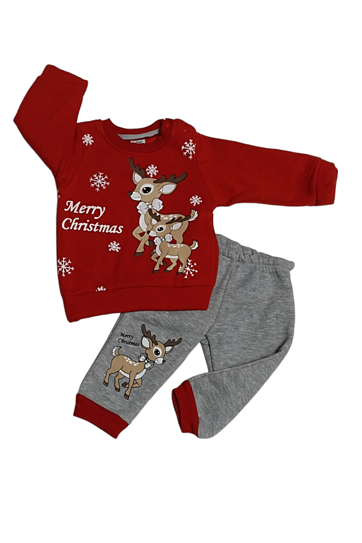 Çaren Kids -Yılbaşı (Noel) Temalı Merry Christmas Unisex Bebek 2'li Takım- Sweatshirt & Eşofman Altı