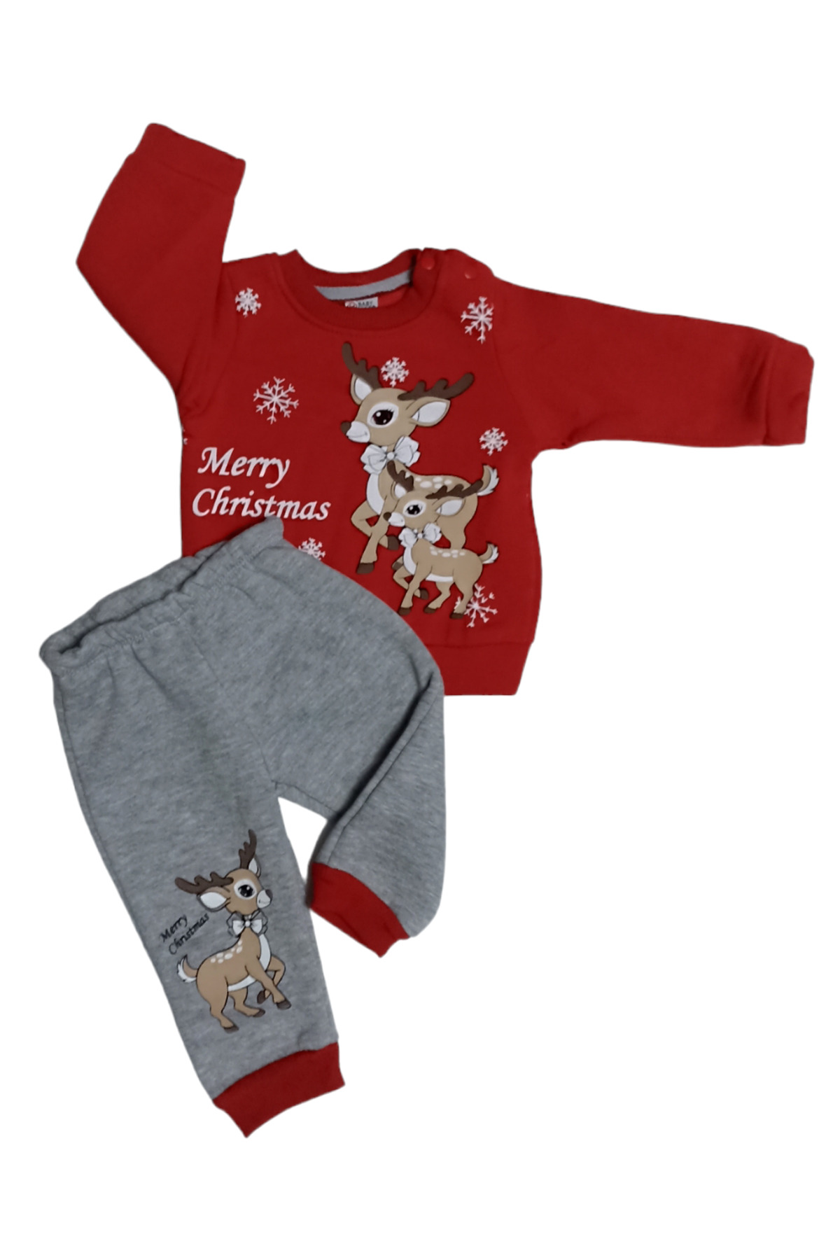 Çaren Kids -Yılbaşı (Noel) Temalı Merry Christmas Unisex Bebek 2'li Takım- Sweatshirt & Eşofman Altı