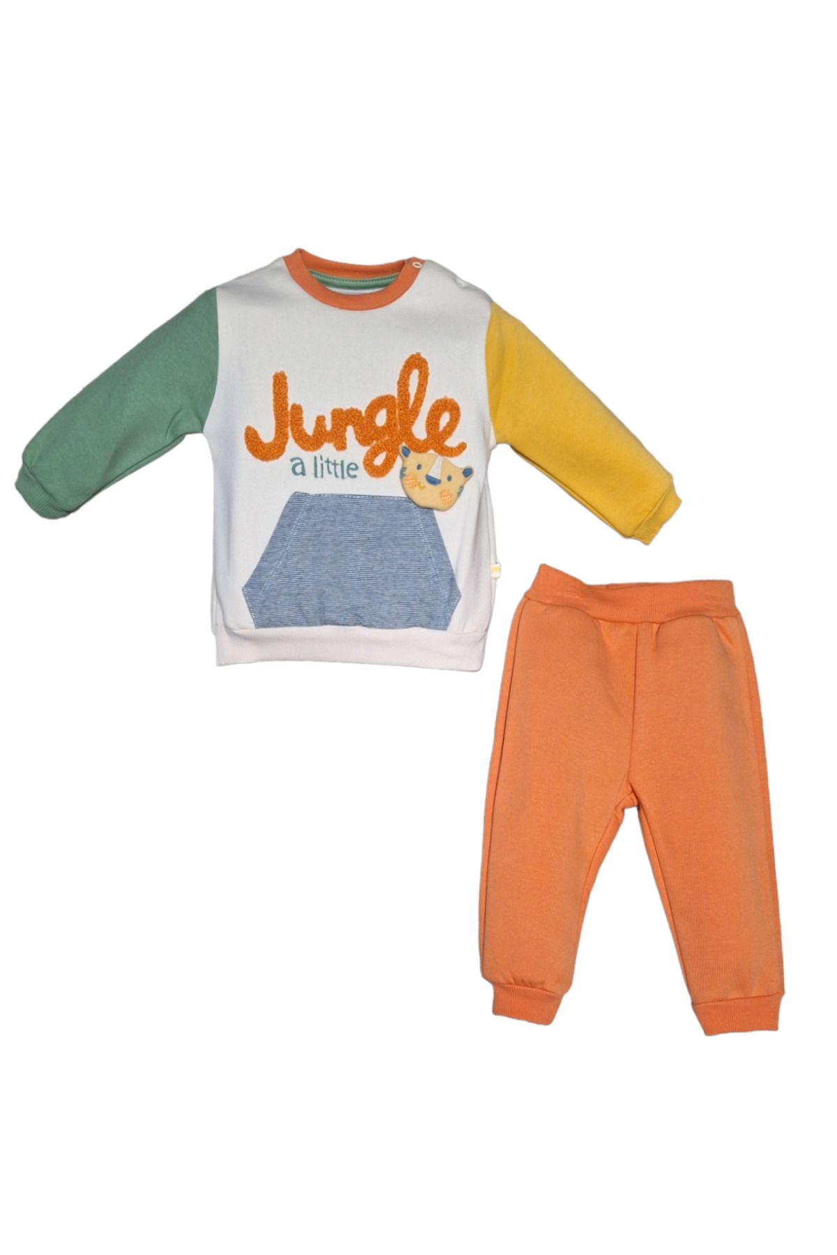 Erkek Bebek Jungle 2’li Takım- 3 İp Şardonlu Kanguru Cep Sweatshirt & Eşofman Altı