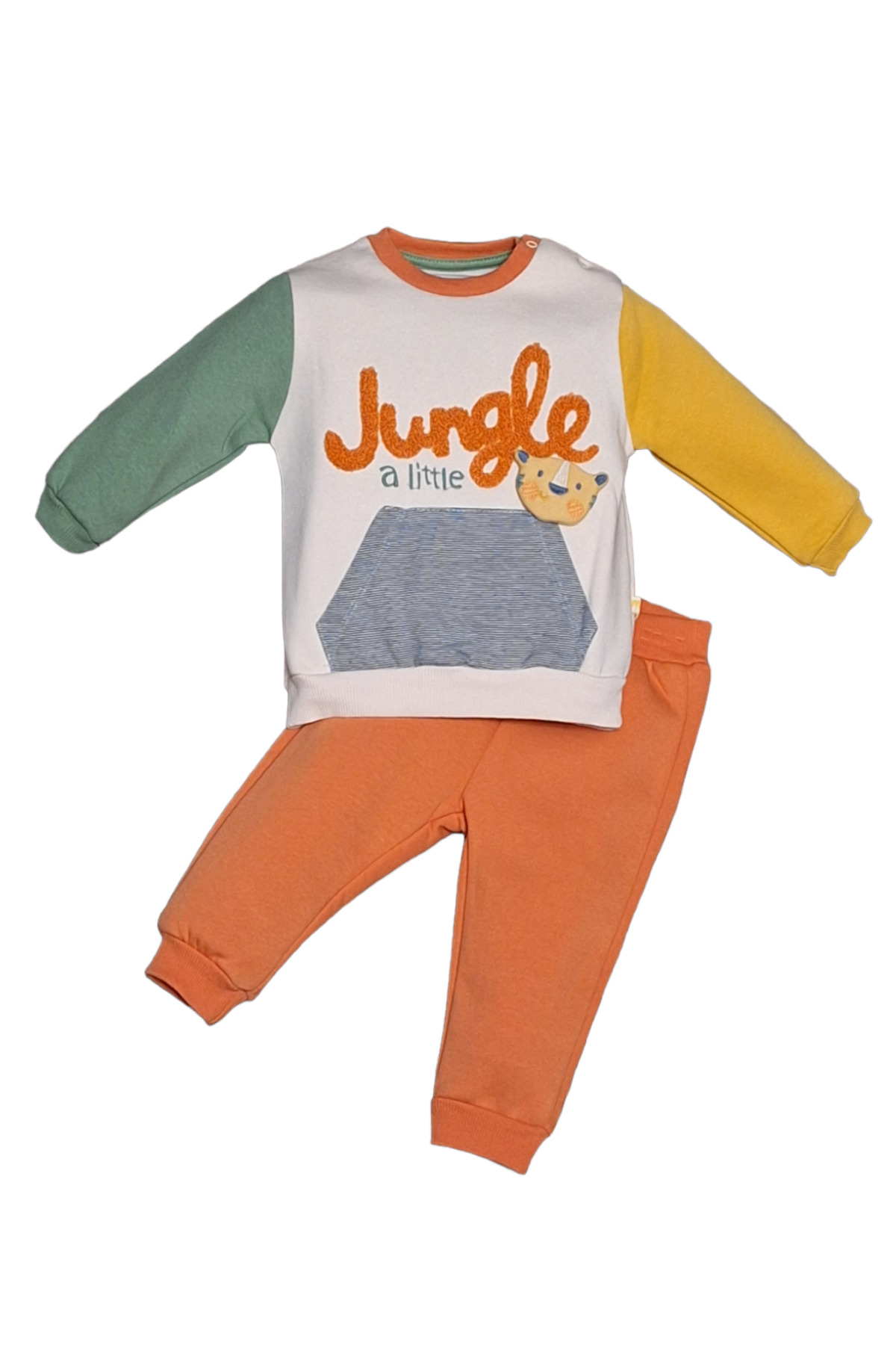 Erkek Bebek Jungle 2’li Takım- 3 İp Şardonlu Kanguru Cep Sweatshirt & Eşofman Altı