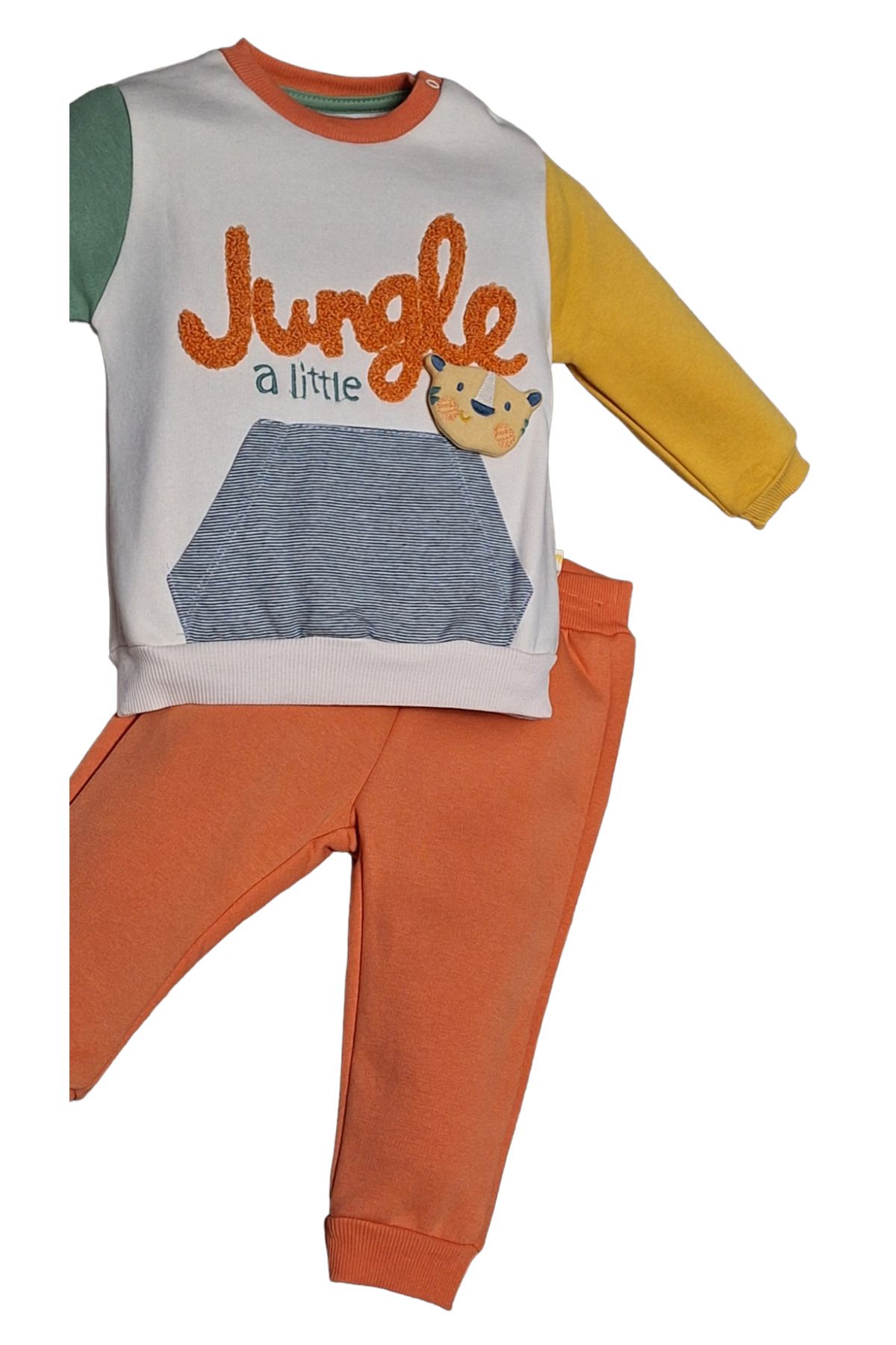 Erkek Bebek Jungle 2’li Takım- 3 İp Şardonlu Kanguru Cep Sweatshirt & Eşofman Altı