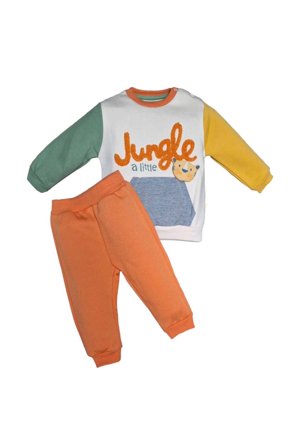 Erkek Bebek Jungle 2’li Takım- 3 İp Şardonlu Kanguru Cep Sweatshirt & Eşofman Altı