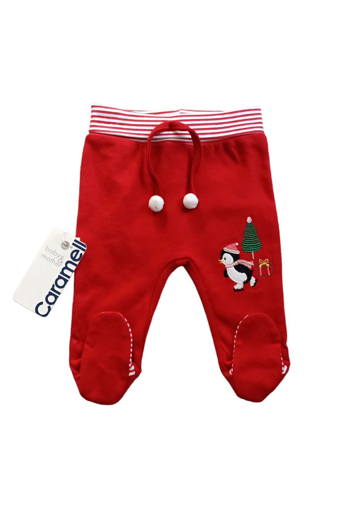 Çaren Kids- Armalı,Noel Temalı Unisex Bebek Pantolon- 0-1 / 1-3 / 3-6 Patikli 6-9 Ay Patiksiz