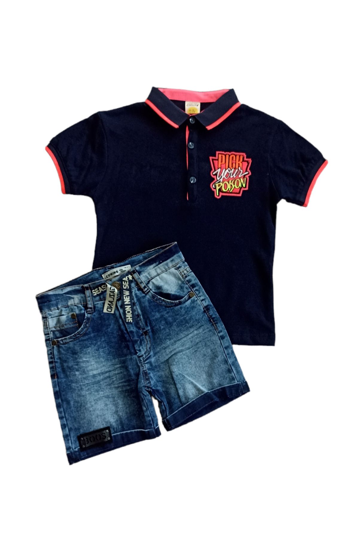 Çaren Kids - PICK YOUR POISON ERKEK ÇOCUK 2’Lİ TAKIM- Sırt da Arma Detaylı T-shirt & Kot Şort