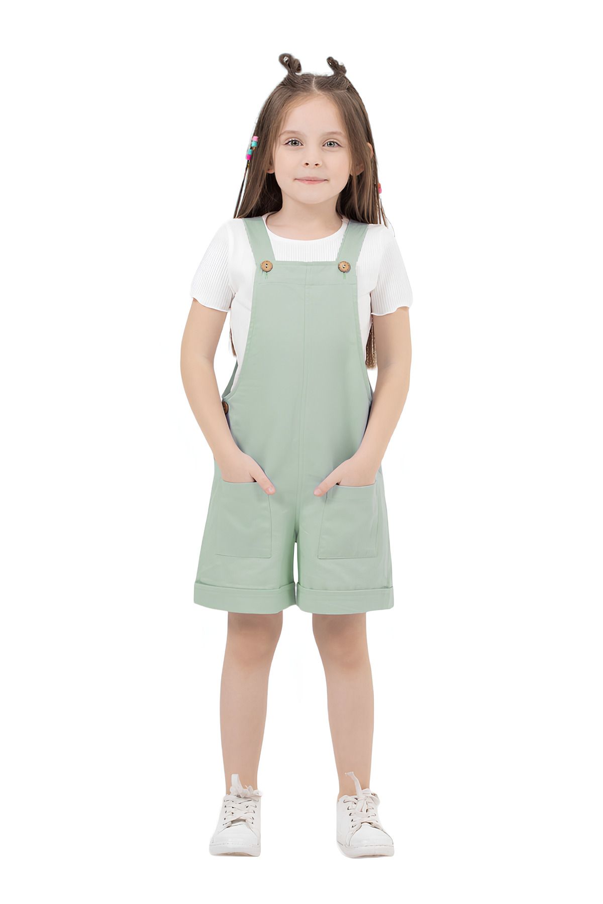 Çaren Kids- % 100 Pamuk Kız Çocuk Gabardin Çift Cep Şortlu Salopet ( Body Dahil Değildir )