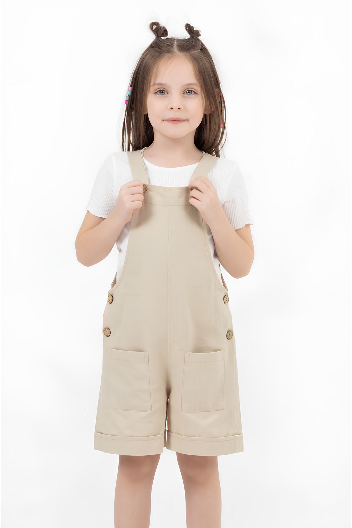 Çaren Kids- % 100 Pamuk Kız Çocuk Gabardin Çift Cep Şortlu Salopet ( Body Dahil Değildir )