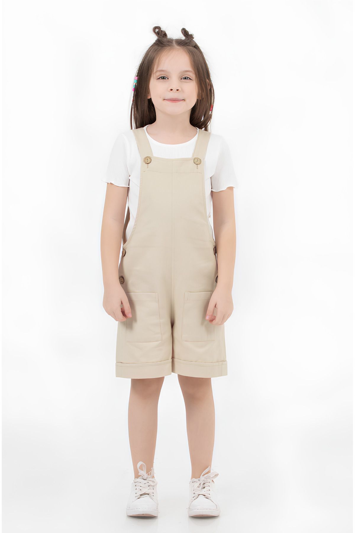 Çaren Kids- % 100 Pamuk Kız Çocuk Gabardin Çift Cep Şortlu Salopet ( Body Dahil Değildir )