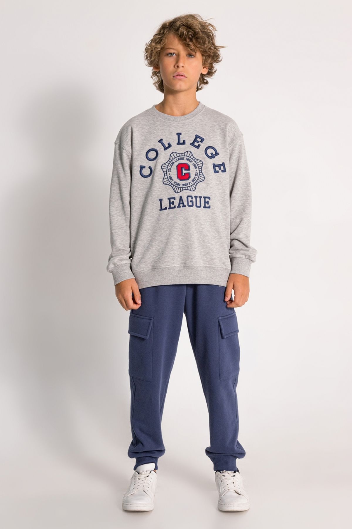 Çaren Kids- Erkek College 3’lü Eşofman Takım- Şardonsuz College Hırka, Sweatshirt ve Eşofman Altı