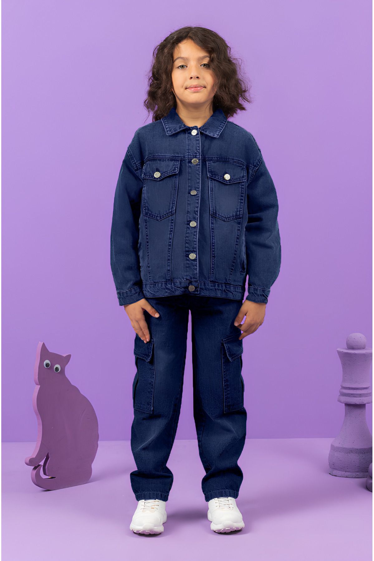 Erkek Çocuk Kargo Cep Kot Pantolon -  Bel Ayarlı Denim Pantolon