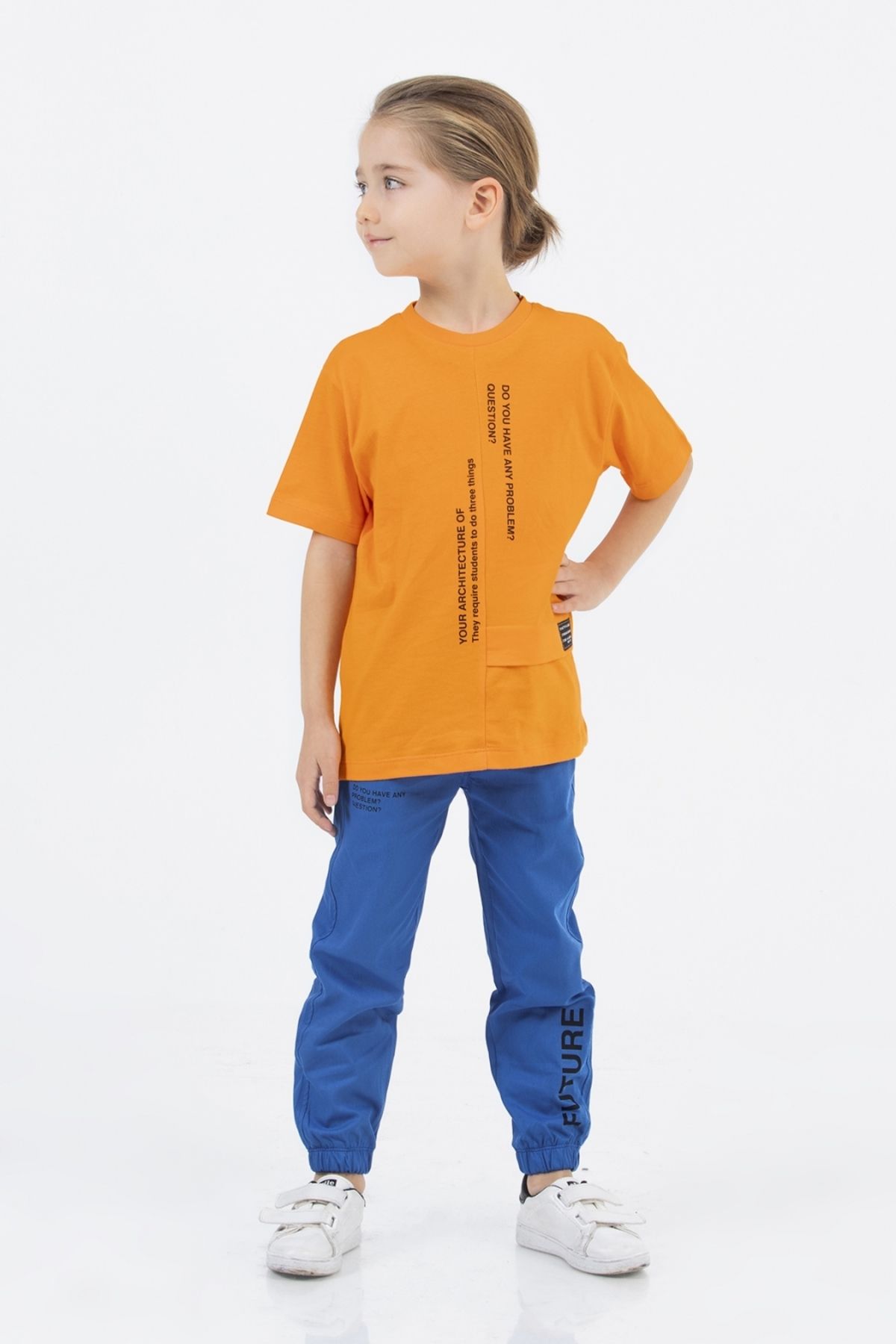 Çaren Kids- Future Erkek Çocuk 2’li Takım-Yazı Baskı Detaylı T-shirt, Paça Ve Beli Lastikli Pantolon