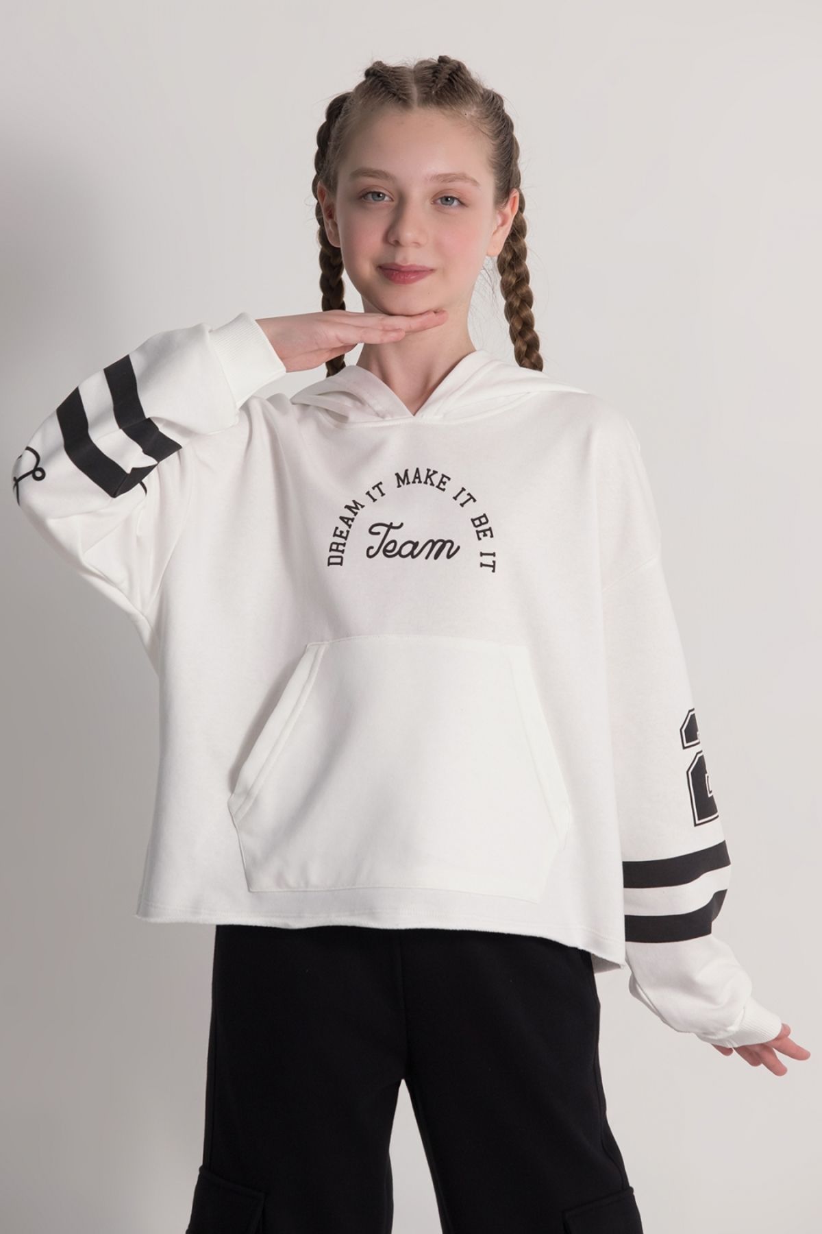 Sırt Baskı Detaylı Kız Crop Sweatshirt