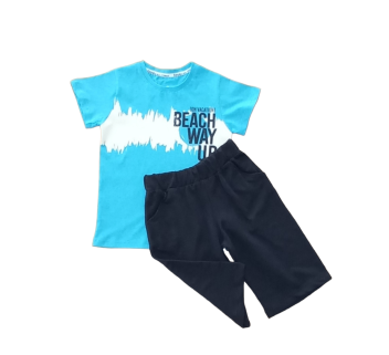 ÇAREN KİDS-BEACH WAY UP ERKEK ÇOCUK 2'Lİ TAKIM-%100 Cotton,Baskılı T-shirt, Beli Lastik ,Cepli Kapri