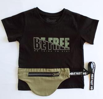 Be Free Erkek Çocuk Çanta Detaylı 2'li Takım-Çanta Detaylı, T-shirt,Bel ve Paçası Lastik Pantolon