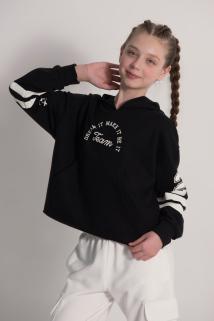 Sırt Baskı Detaylı Kız Crop Sweatshirt